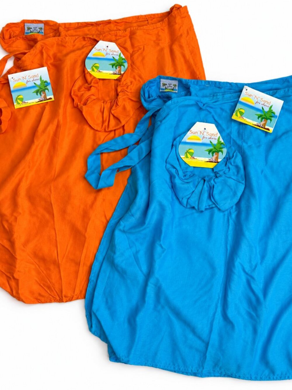 Sun N Sand 2 Sarong Wraps & Hair Scrunchies Orange Turquoise Beach Cover-Ups NWT